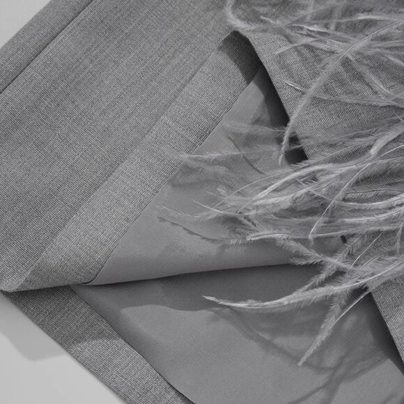 CHICJOC Ostrich Feather Beaded Wool Skirt size 40 in grey - Picture 10 of 14